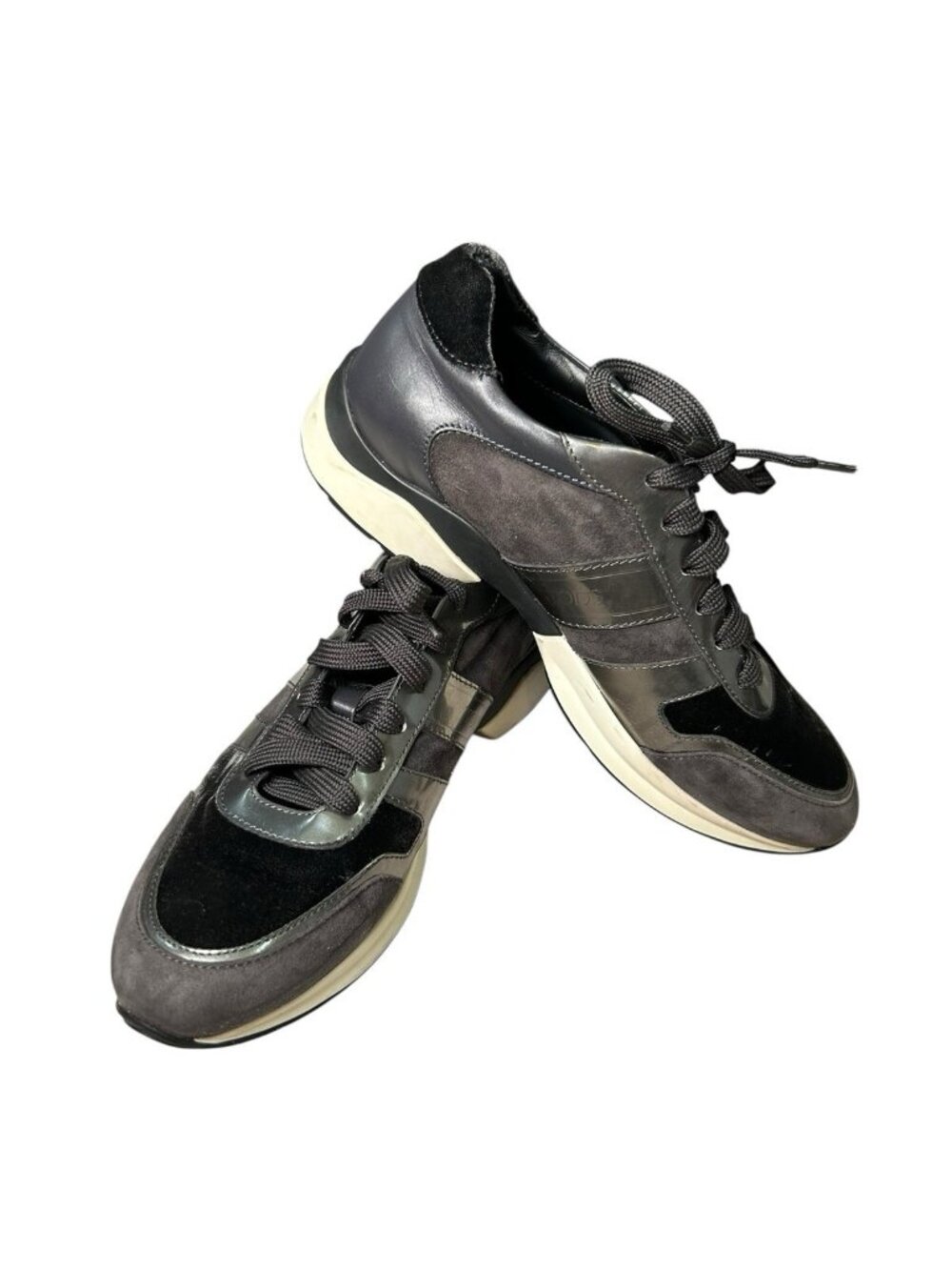 Tod’s Black Metallic Suede Leather Women’s Size 7 Made In Italy Lace-up Walking